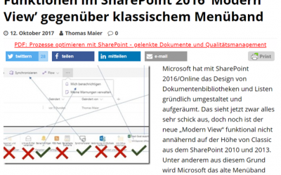 SharePoint360 – Gegenüberstellung: Alle fehlenden Funktionen im SharePoint 2016 ‘Modern View’ gegenüber klassischem Menüband
