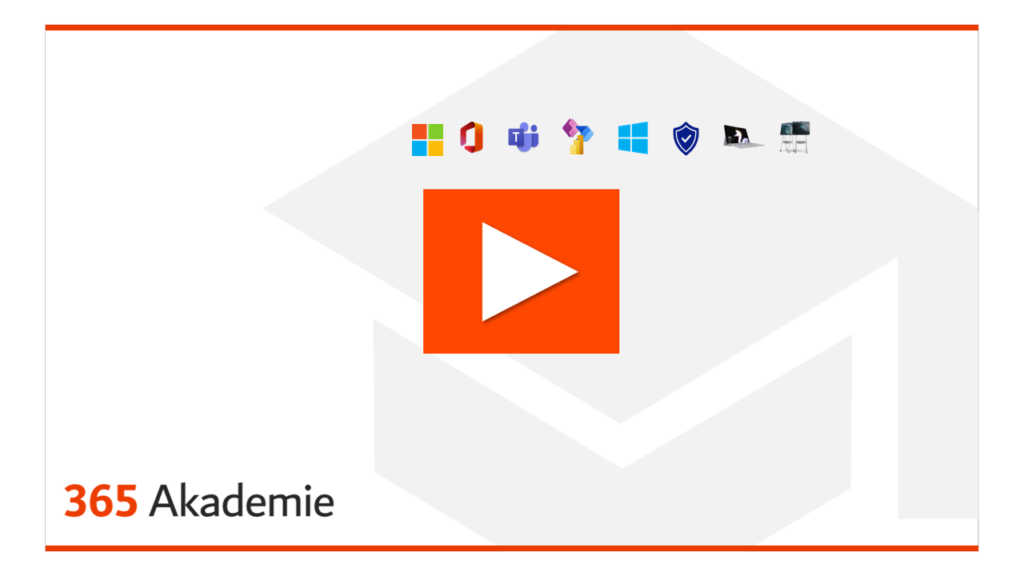 365 Akademie Logo mit Microsoft 365 Symbolen und einem Video-Zeichen