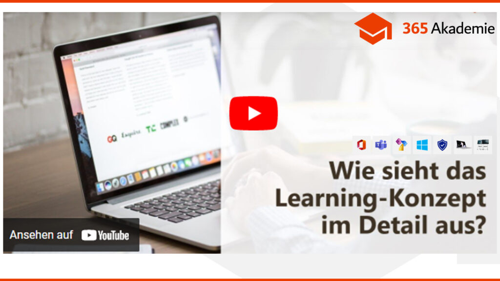 Laptop mit einem Youtube Logo und der Aufschrift "Wie sieht das Learning Konzept im Detail aus?"