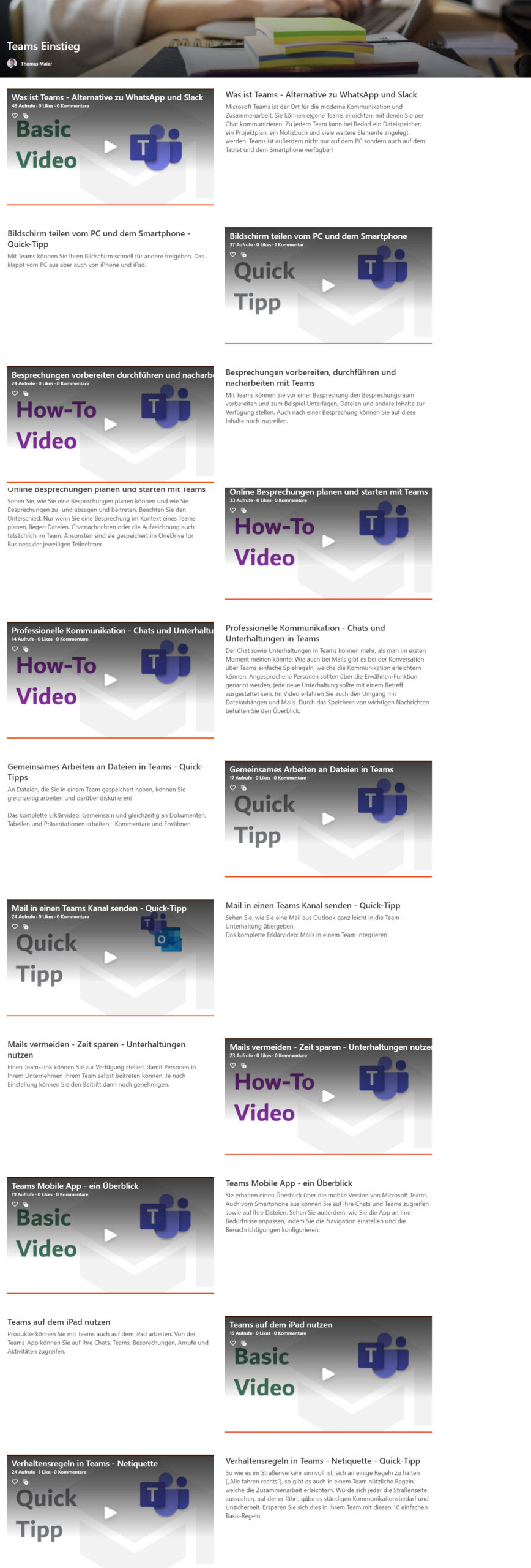 Lernpfad Teams Einstieg Beispiel eines Lernpfades in SharePoint "Teams Einstieg"