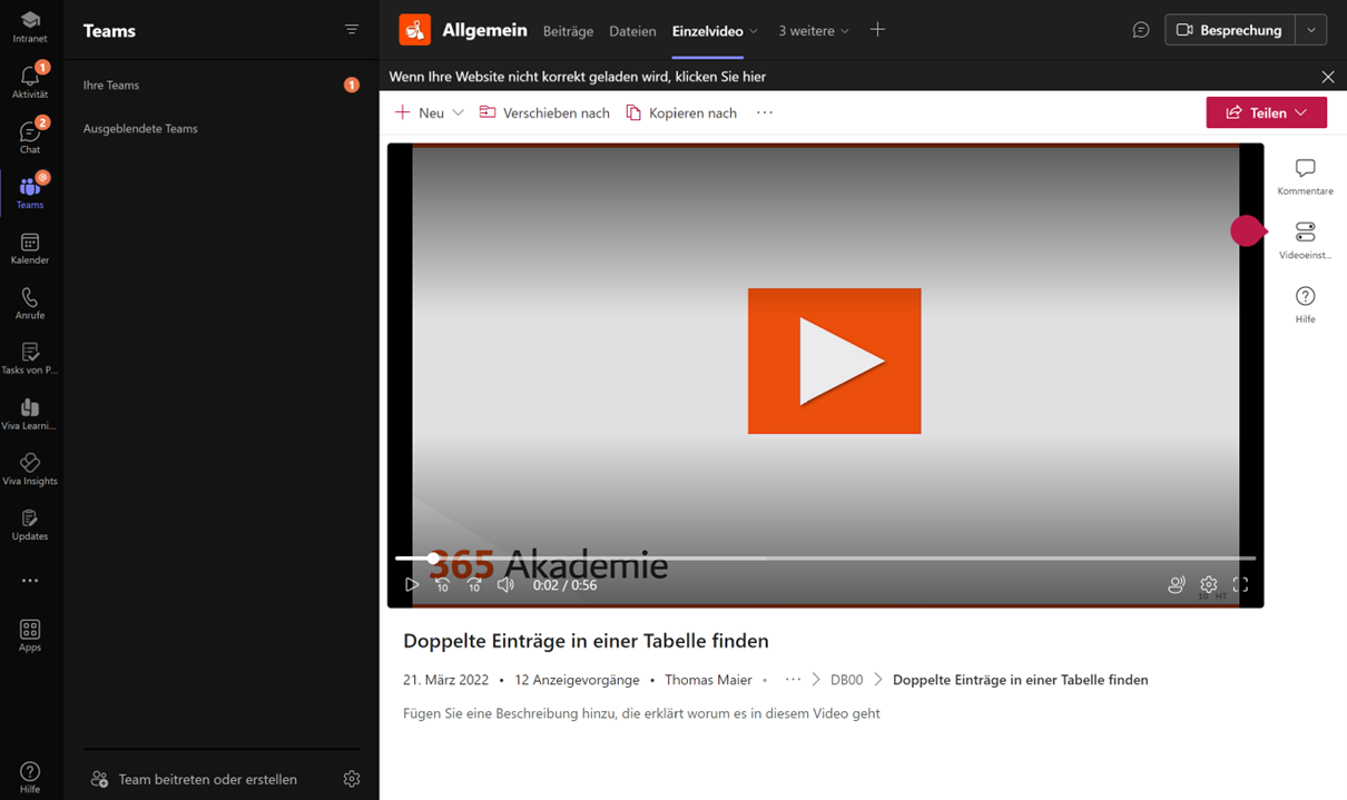 Bild 4: Video in Teams einbinden als Registerkarte
