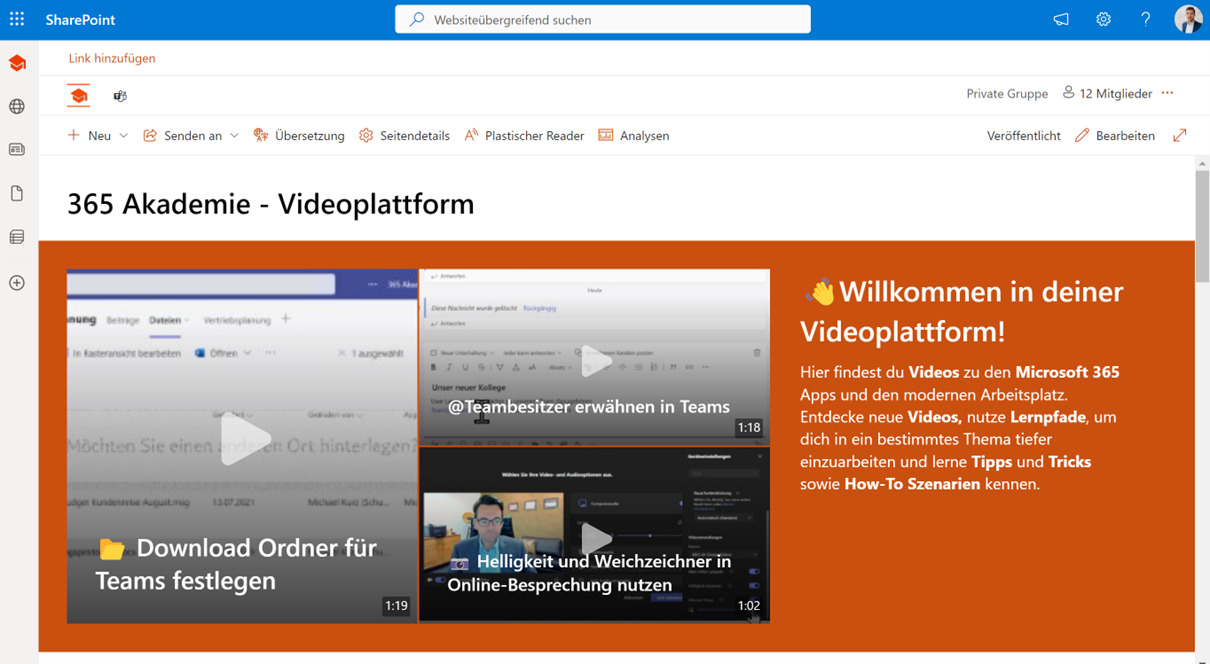 Bild 5: Videos in SharePoint Intranet Seiten und Nachrichten-Artikel einbinden