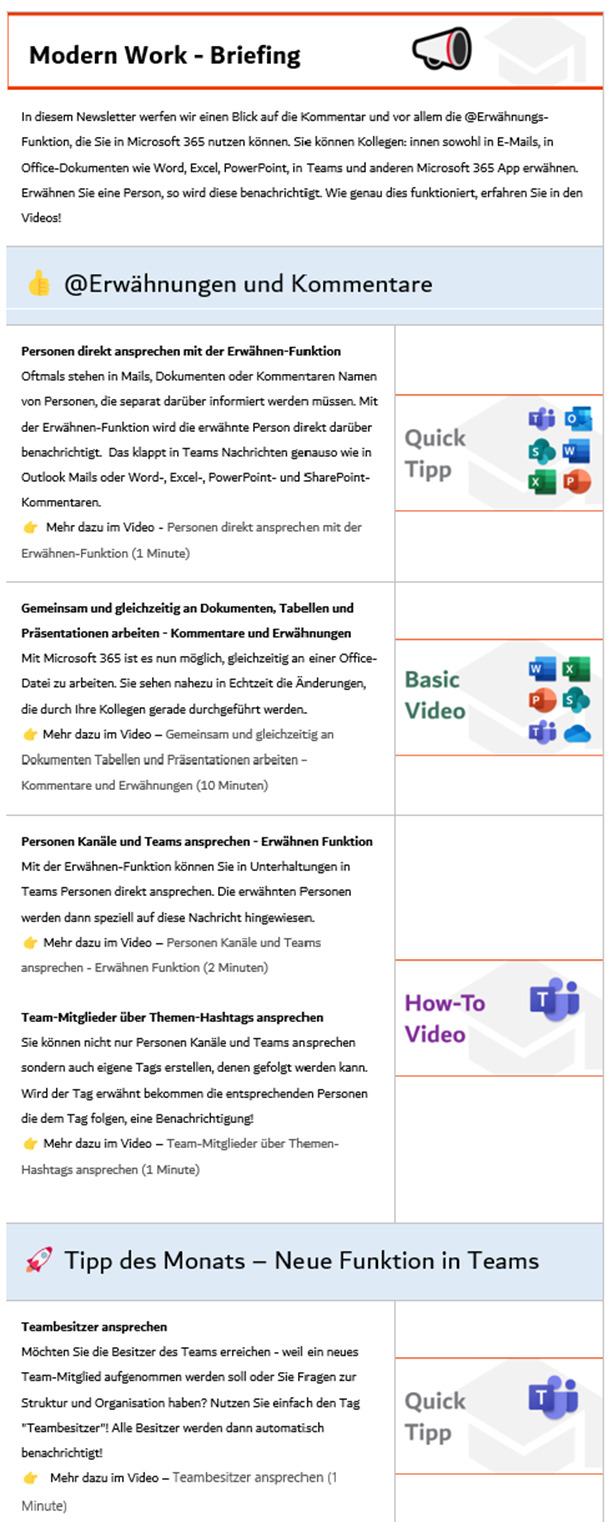 Bild1 Beispiel-Newsletter zum Thema @Erwähnungen in Microsoft 365