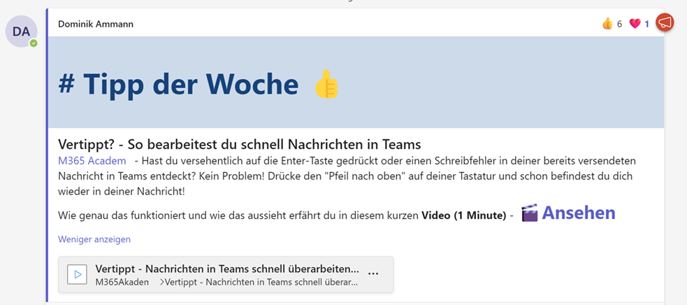 Bild2 Beispiel-Posting in Teams – Tipp der Woche