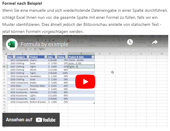 Excel schlägt Formeln vor