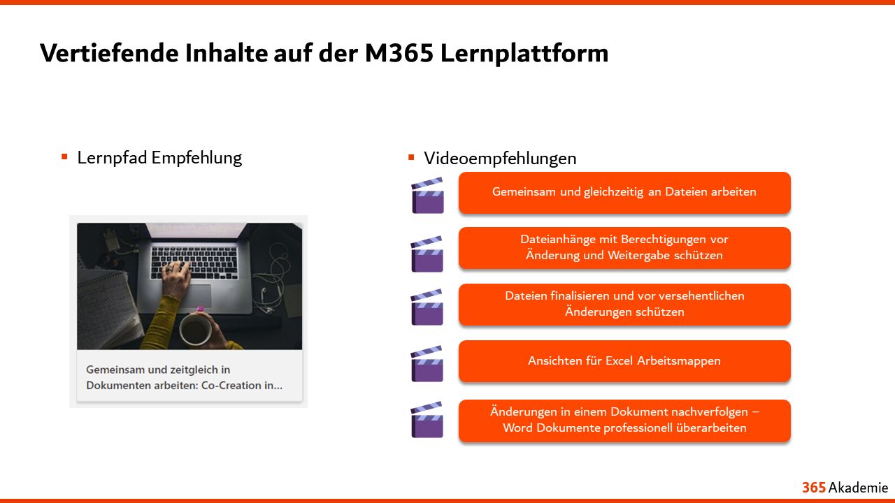 Vertiefende Inhalte auf der M365 Lernplattform