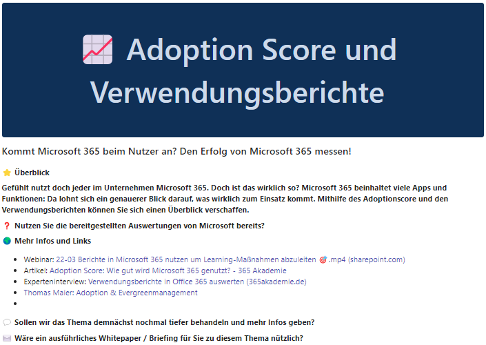 Adoption Score und Verwendungsberichte