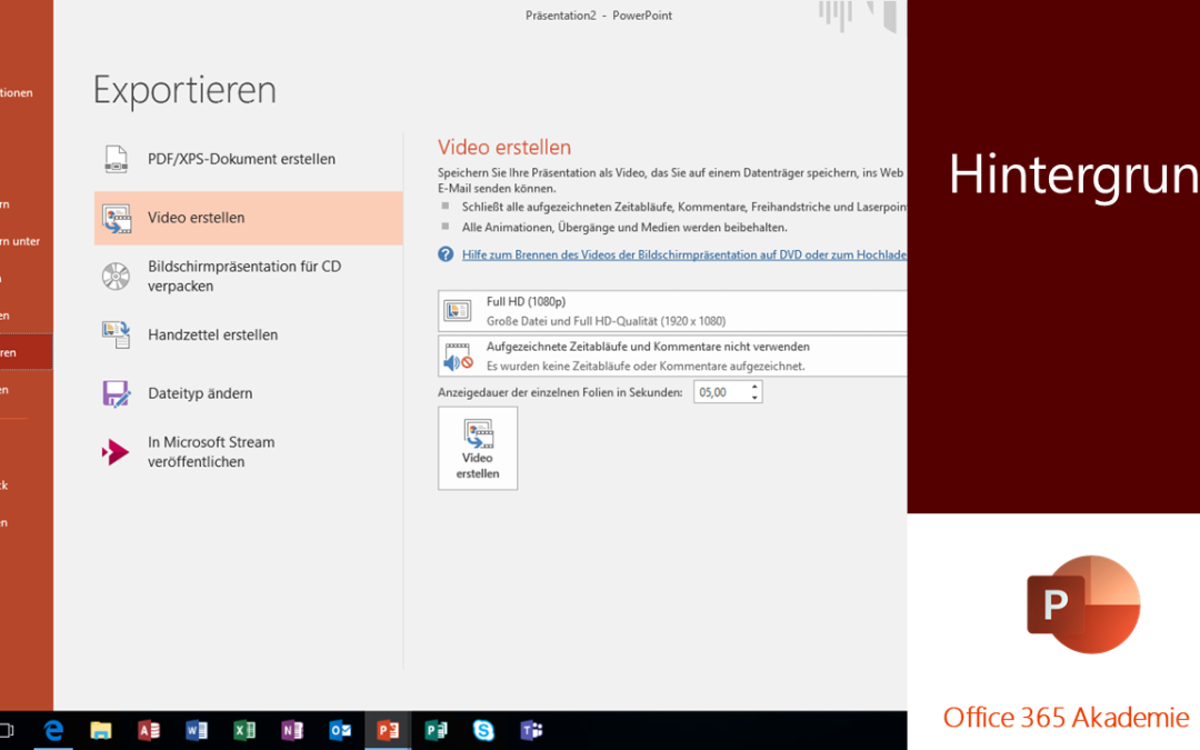 PowerPoint Präsentation als PDF JPEG oder Video MP4 Datei veröffentlichen (1711)